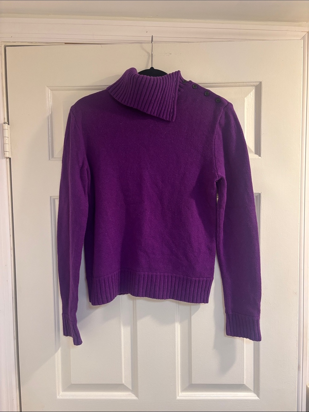 Lauren Ralph Lauren Purple Button-Shoulder Turtleneck Sweater